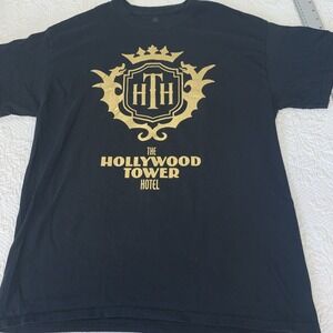 Hollywood Tower Hotel Black Shirt Men L  Short Sleeve Disney Parks of Terror